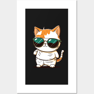 Cute ginger cat wearing sunglasses Posters and Art